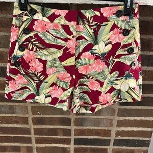 Women’s Ann Taylor, The Sailor Short, Red Tropical, Size 8